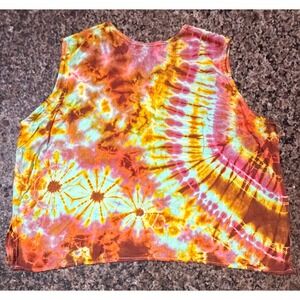 The Collective Royal Tie Dye Sleeveless Crop Top Tank Orange Teal Festival Boho